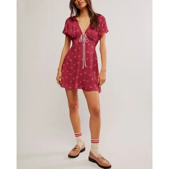 Free People Everyone's Favorite Pink Floral Mini Dress S - Picture 5 of 9